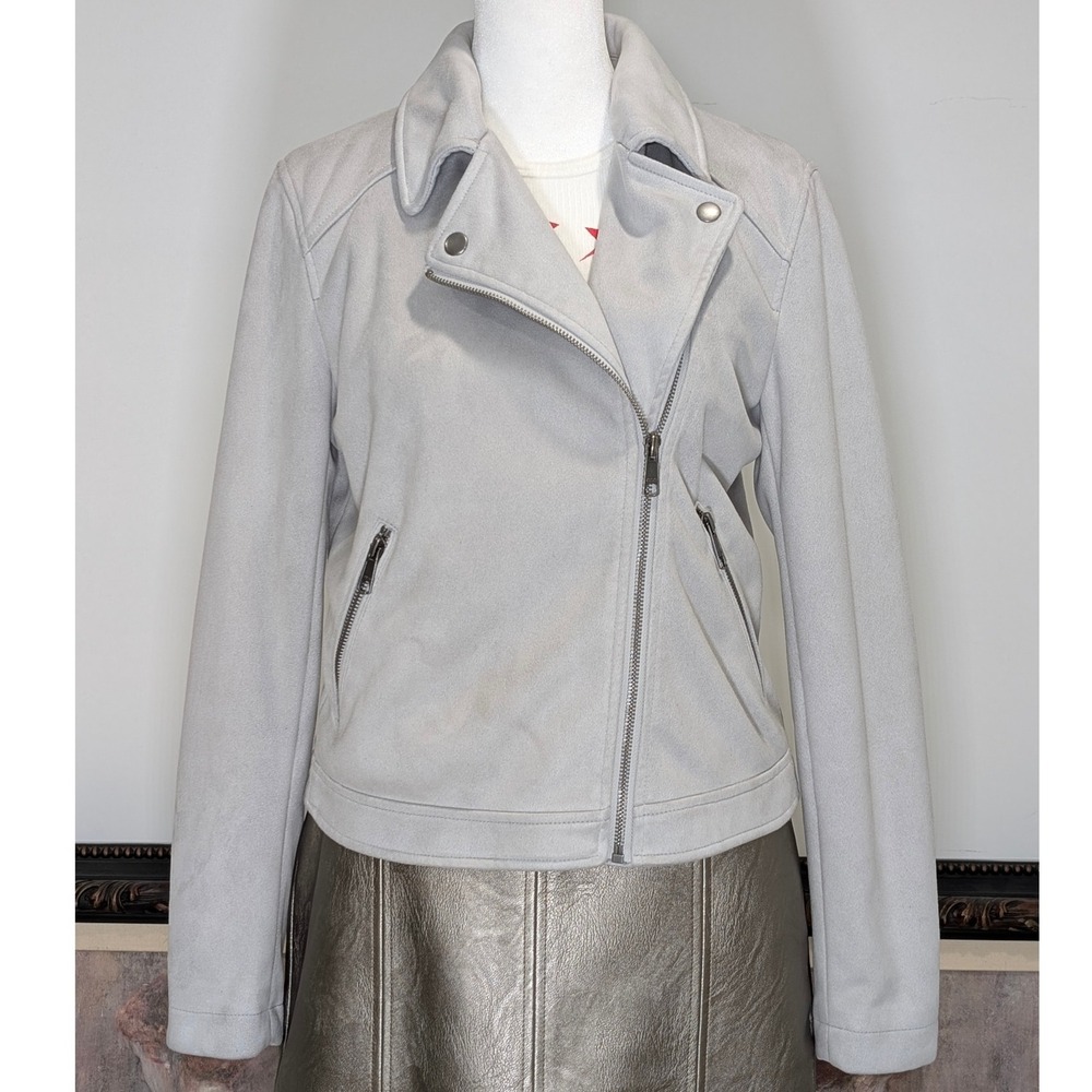 Banana Republic Women's Light Gray Vegan Suede Moto Jacket Size XS